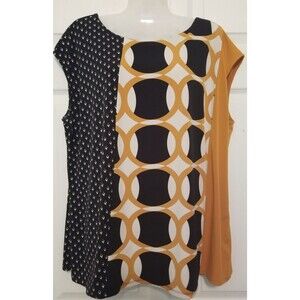 Worthington Women's Blouse Top Sleeveless Back Zip Geometric Design Plus Size 1X